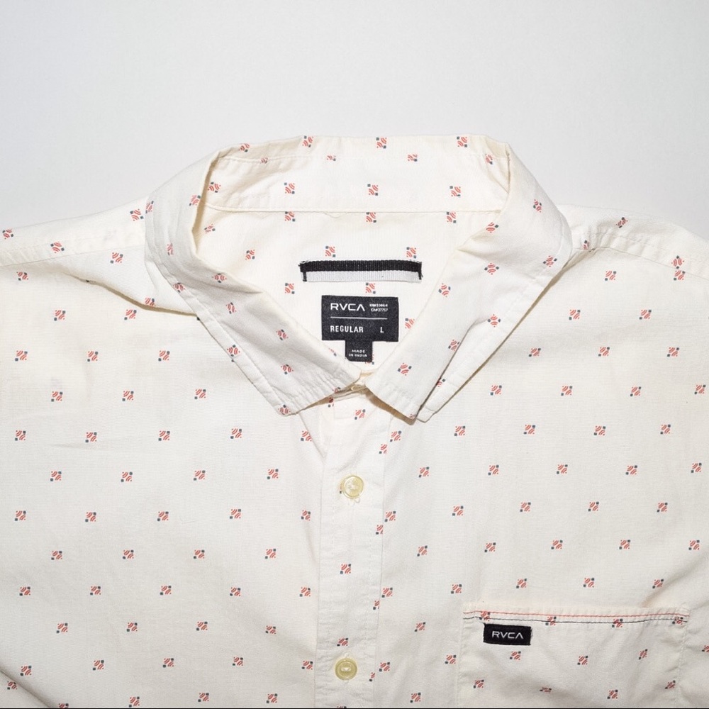 RVCA Men's Casual Shirt Sleeve Shirt Ivory Large
